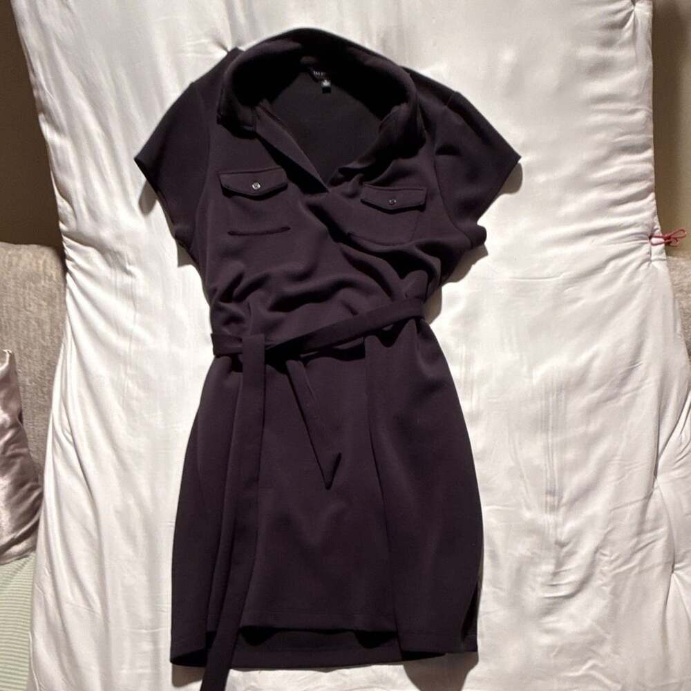 The Limited Women’s XL Black Knee Length Belted Shirt Dress Utility Pockets